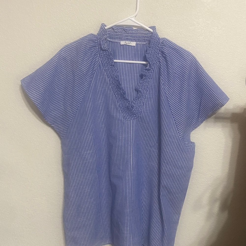 Cotton blend Elegant Blue Striped Blouse